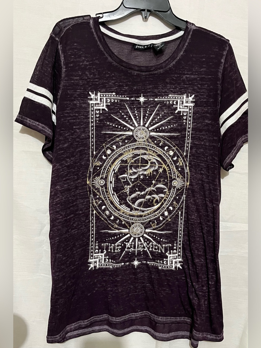Graphic 'The Element' Tee in Deep Plum with White Accents